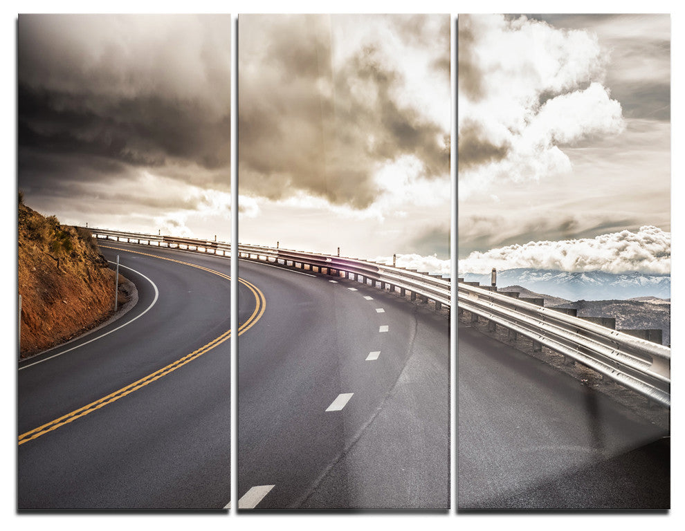 "Sky Road Curve Landscape" Photo Metal Wall Art, 3 Panels, 36"x28"