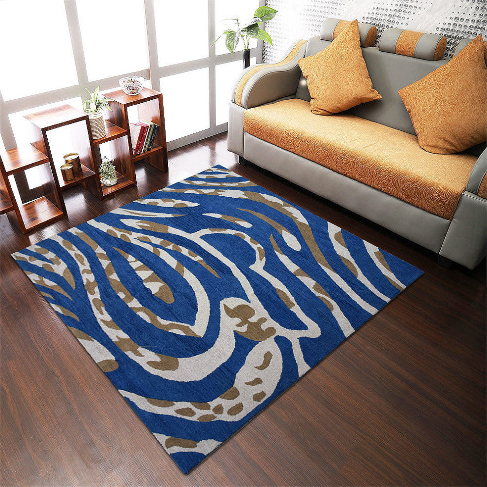HAND TUFTED WOOL ECO-FRIENDLY AREA RUGS - Square,Blue,Contemporary
