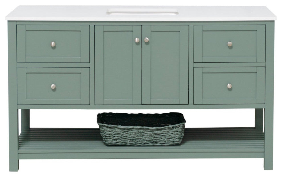 Lakeshore 60" Single Bathroom Vanity, Sage Green, Engineered White