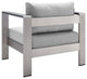 Sectional Sofa Chair Table Set, Sunbrella, Aluminum, Silver Gray, Outdoor