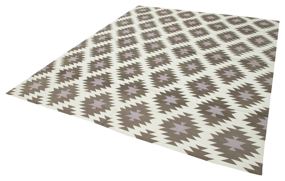 Rug N Carpet - Handmade Wool 7' 11'' x 9' 10'' Geometric Dhurrie Kilim Rug