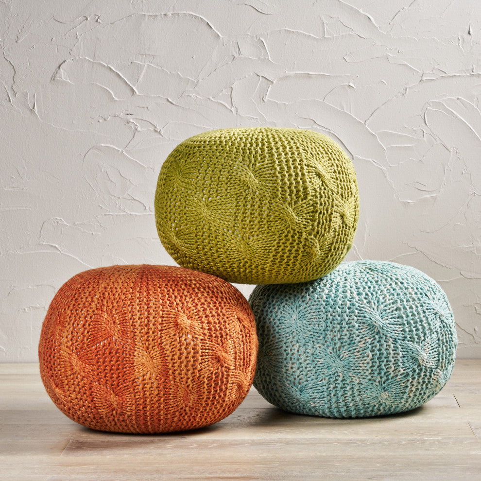 GDF Studio Dahlia Indoor Handcrafted Modern Fabric Weave Pouf, Orange