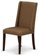Set of 2 Parson Dining Chairs, Nailhead Trim, Linen Fabric Upholstered, Brown Beige