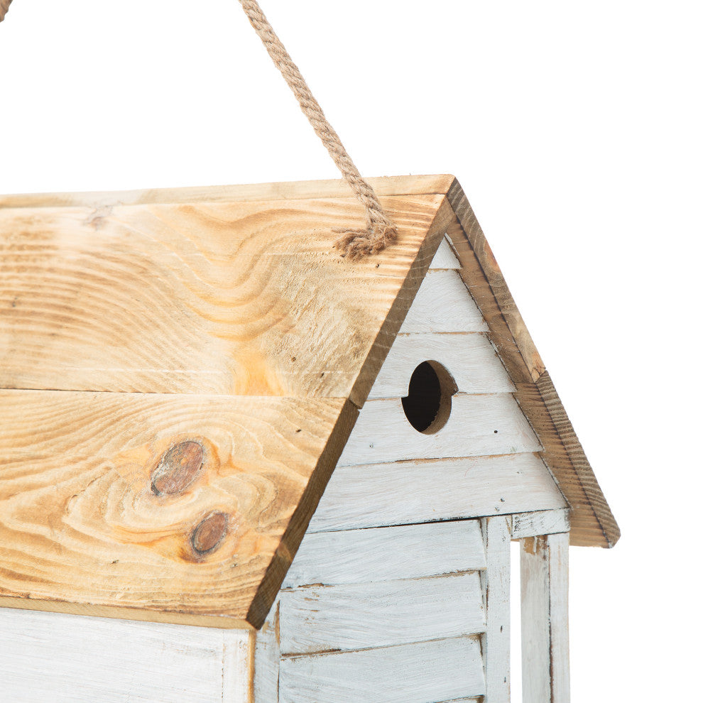 White Distressed Solid Wood Cottage Birdhouse