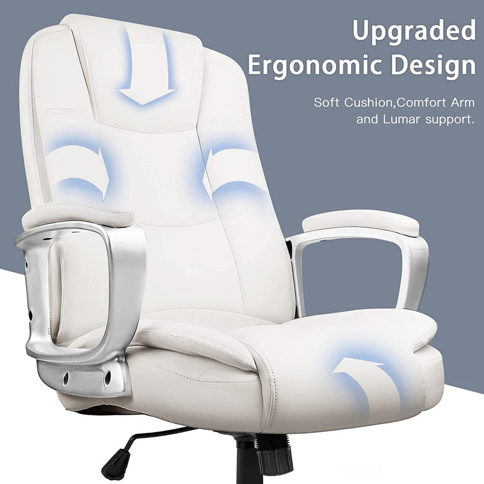 White Leather Executive Chair With Lumbar Support