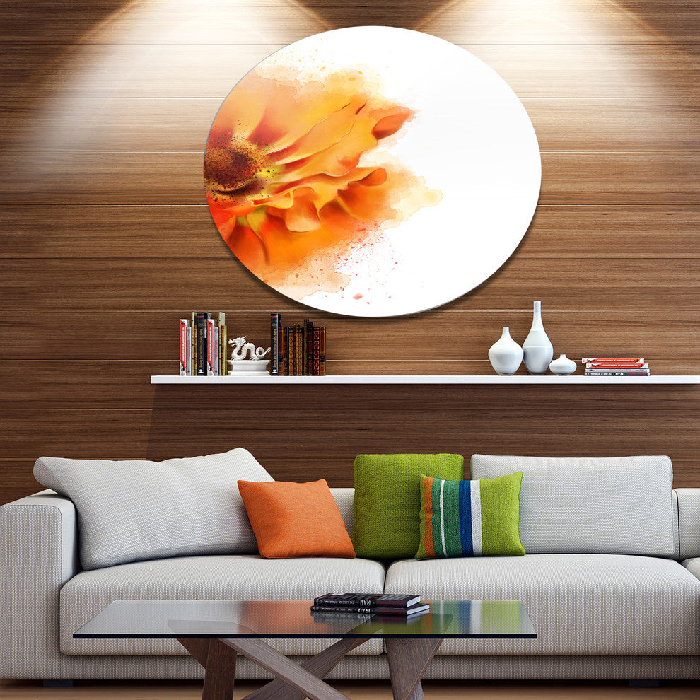 Beautiful Yellow Flower Watercolor, Flowers Round Metal Wall Art, 11"