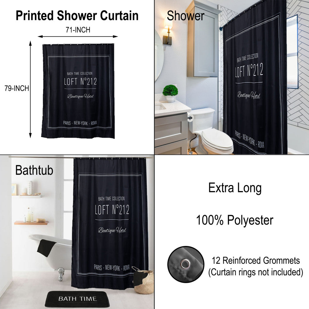 Bathroom Accessories Bath Time Collection, Black, Shower Curtain