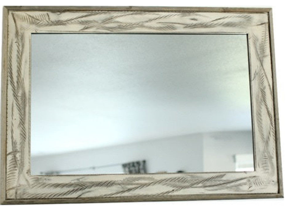 Rustic Mirror, Denali Antique White Heavily Distressed Wood Mirror, 36"x48"