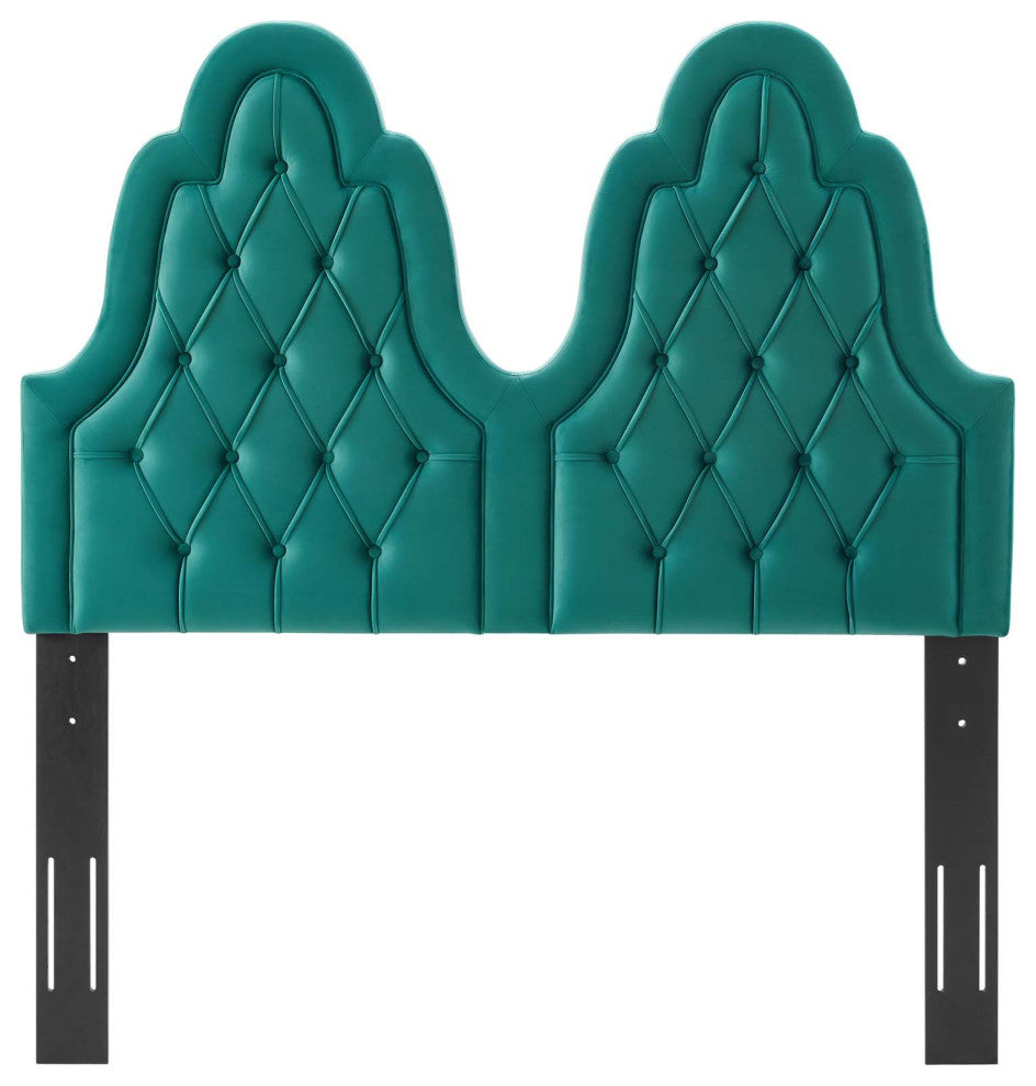 Tufted Headboard, King Size, Velvet, Teal Blue, Modern Contemporary, Bedroom