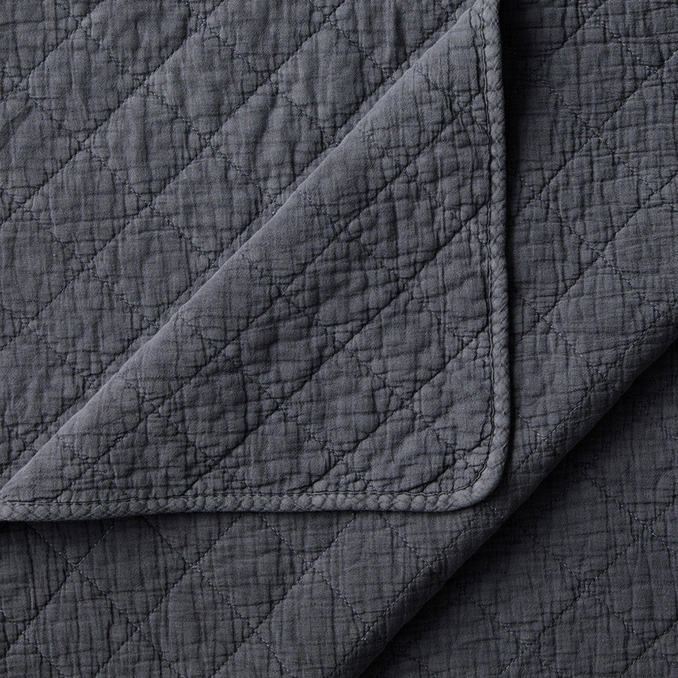 Stonewashed Cotton Gauze Quilt, 1PC, Charcoal, Full/Queen