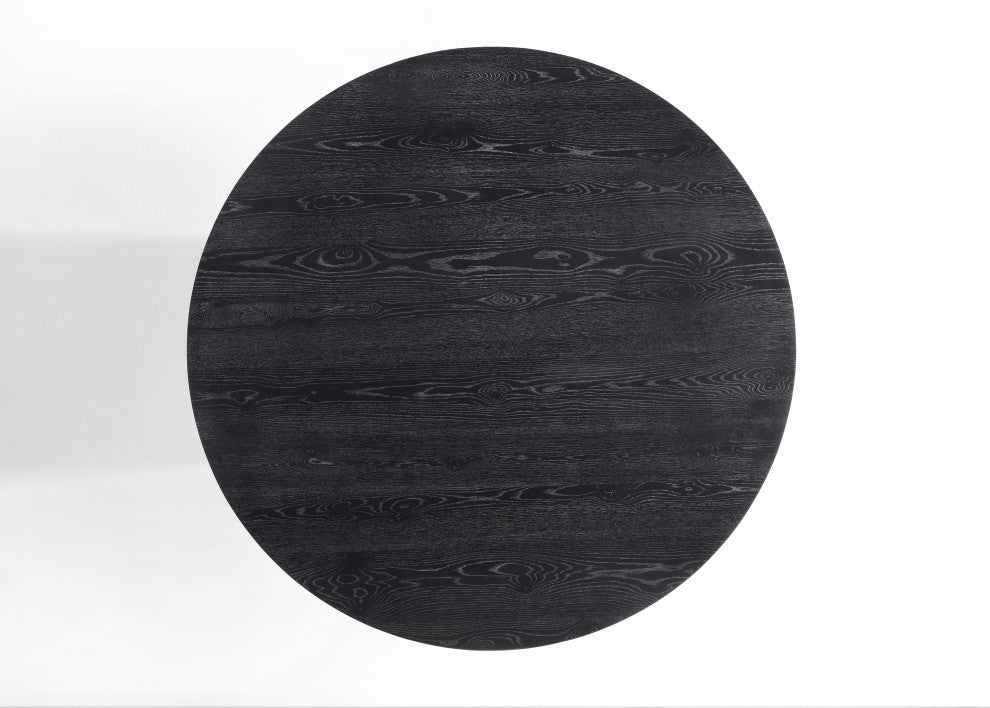Jasper White 59"W Contemporary Round Dining Table with Pedestal Base, Ebony Black