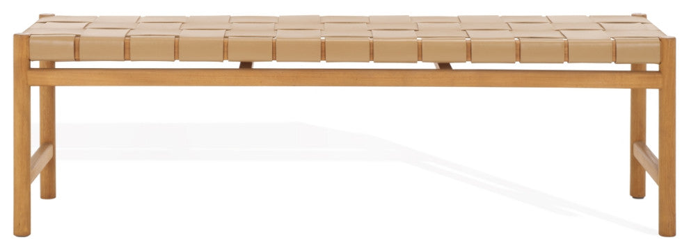 Safavieh Couture Devnie Woven Leather Bench, Tan/Natural