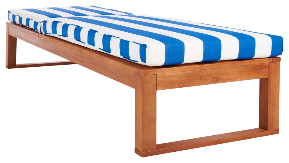 Safavieh Solano Sunlounger, Natural Wood/Royal Blue Stripe