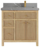 Sonoma Teak 36 Right Offset Bath Vanity in Light  Natural with 2" Piatra Gray
