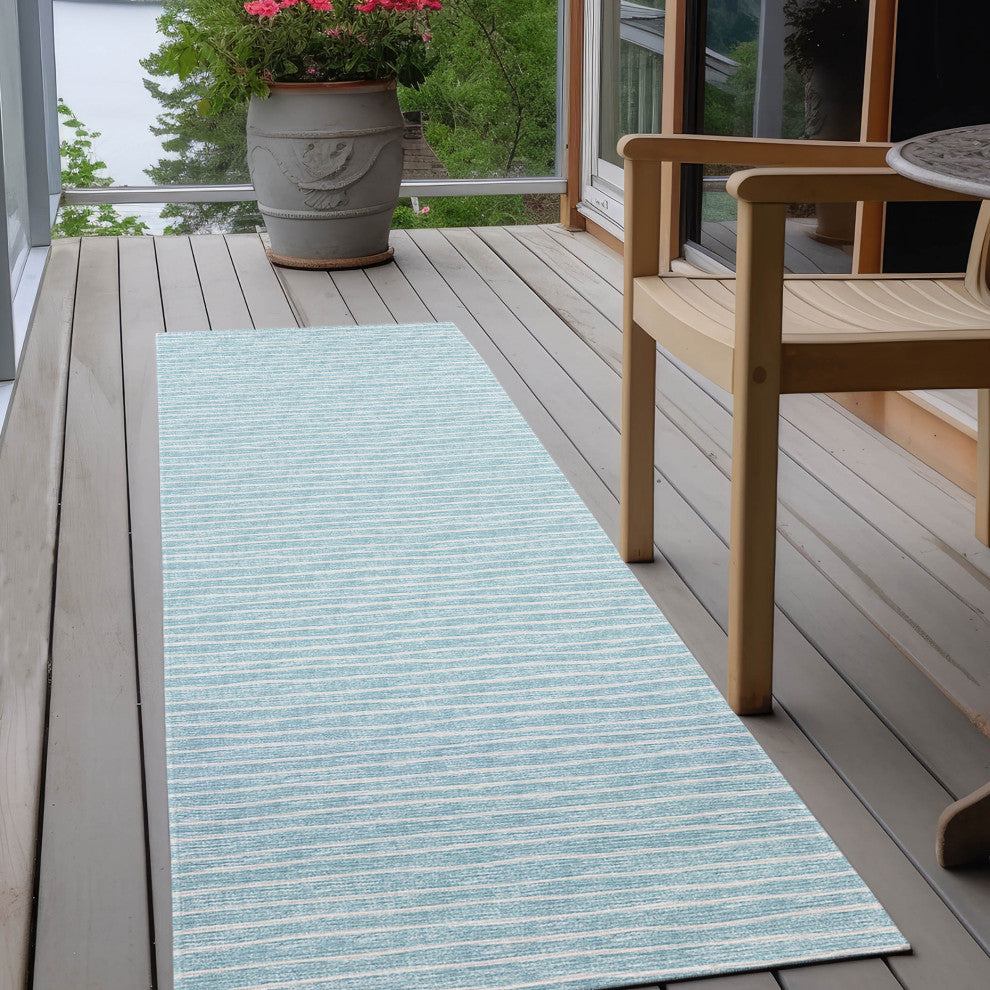 Indoor/Outdoor Laidley LA1 Sky Blue Machine Washable 2'3" x 7'6" Rug