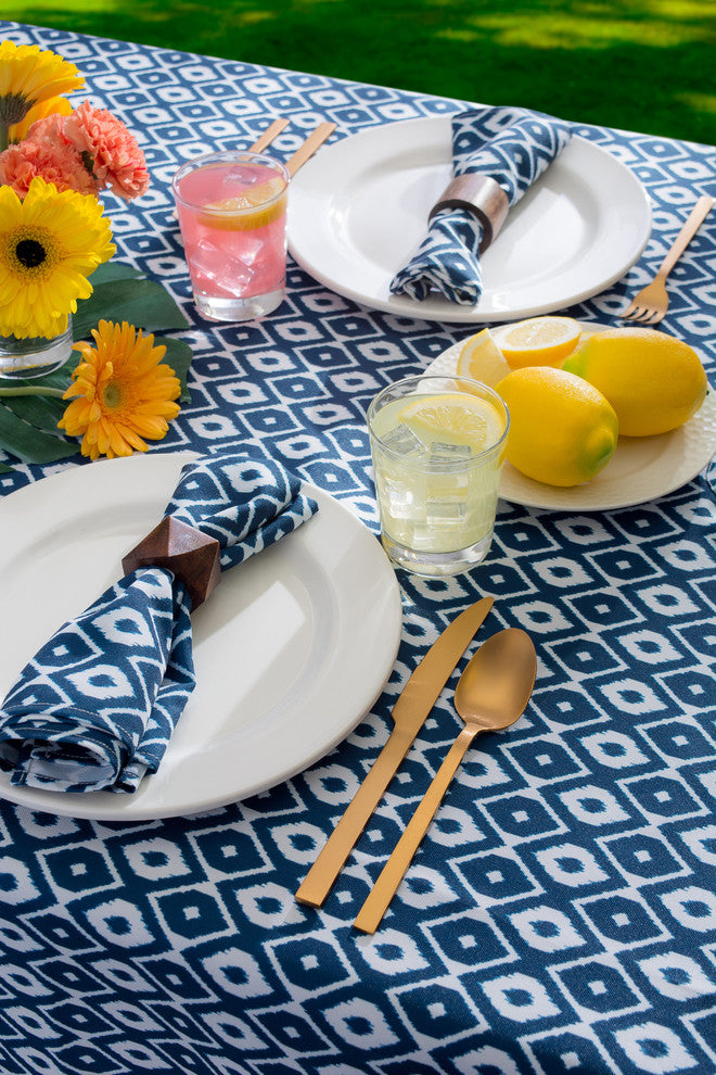 DII Blue Ikat Outdoor Tablecloth 60"x84"