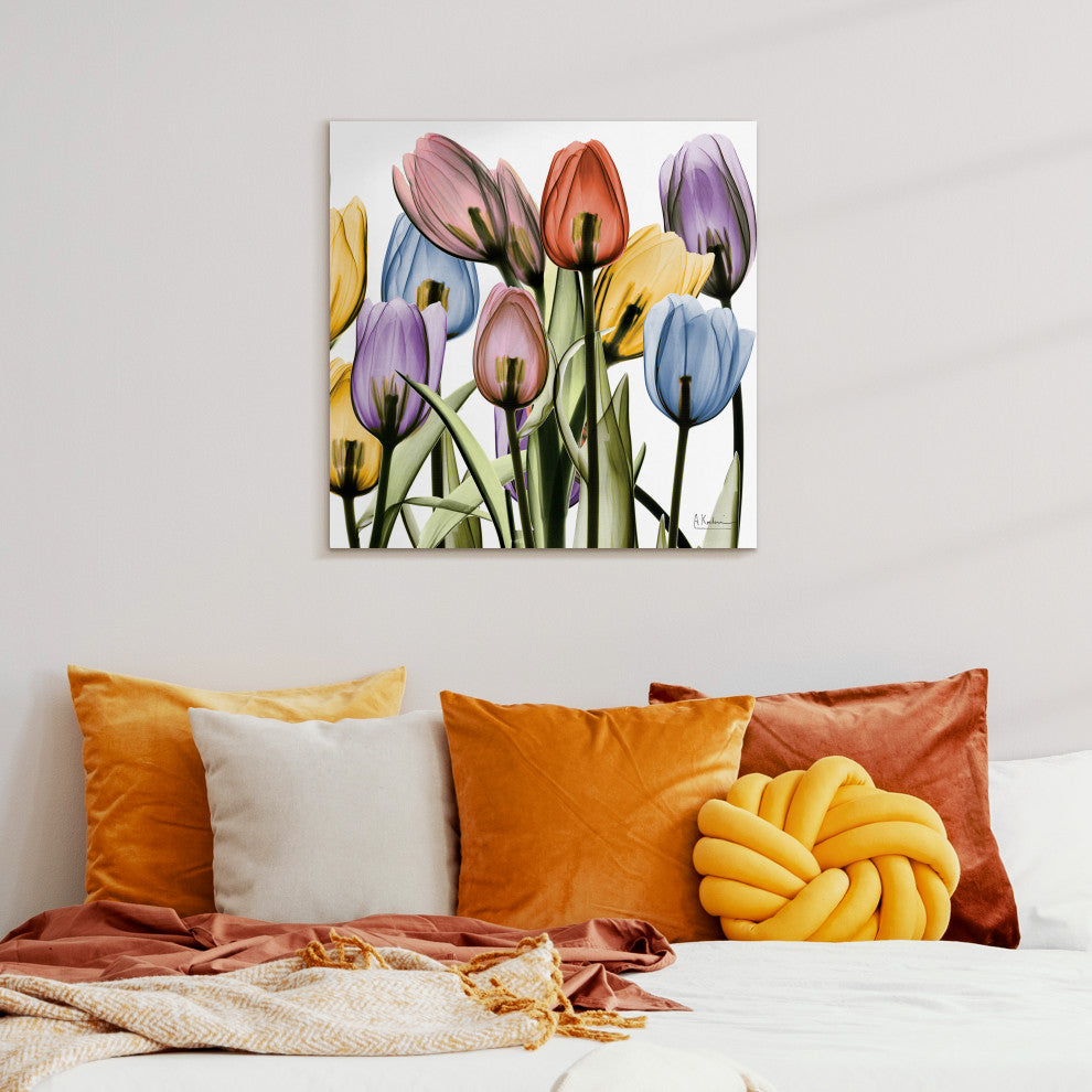 Tulip Scape X-Ray II Flower Wall Art on Frameless Free Floating Tempered Glass