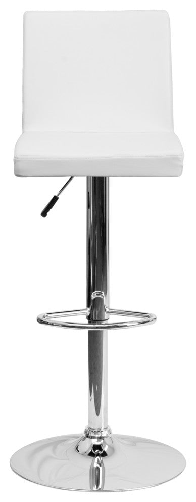 Emma White Vinyl Adjustable Height Barstool With Chrome Base