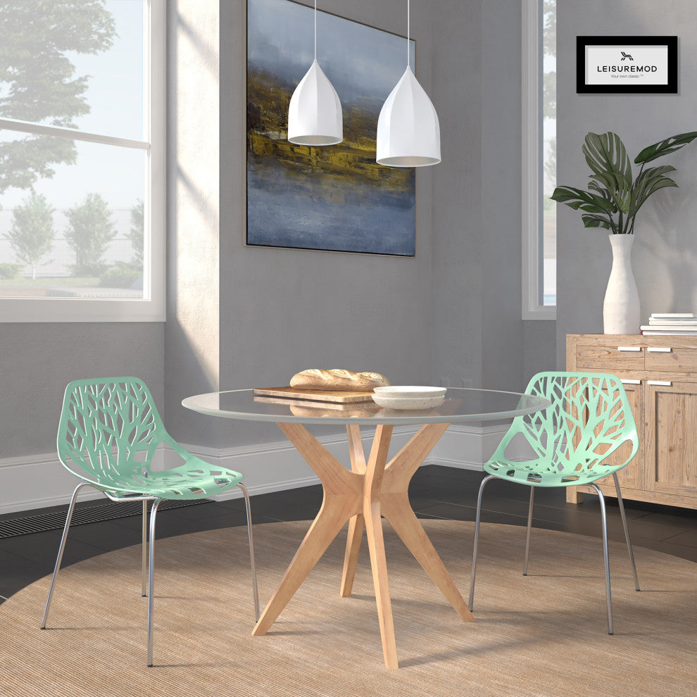 Leisuremod Asbury Plastic Stackable Dining Chair With Chromed Legs, Set of 2, Mint