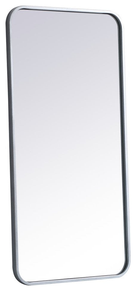 Ellis Soft Corner Metal Rectangular Mirror, Silver, 18"x36"
