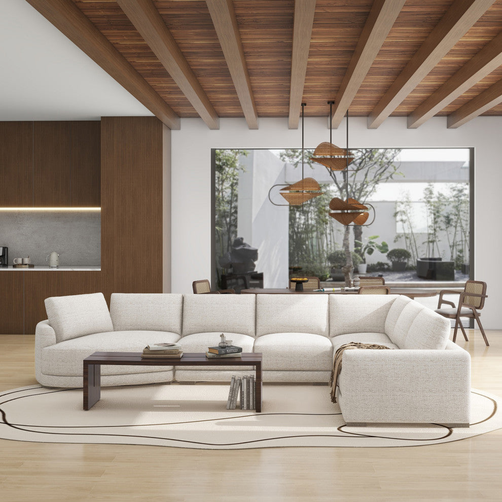 Laguna 166" Modular Feather-Cushion Sectional Sofa, Wheat Cream Beige Polyester Tweed, Left-Arm Facing