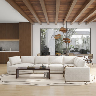 Laguna 166" Modular Feather-Cushion Sectional Sofa, Wheat Cream Beige Polyester Tweed, Left-Arm Facing