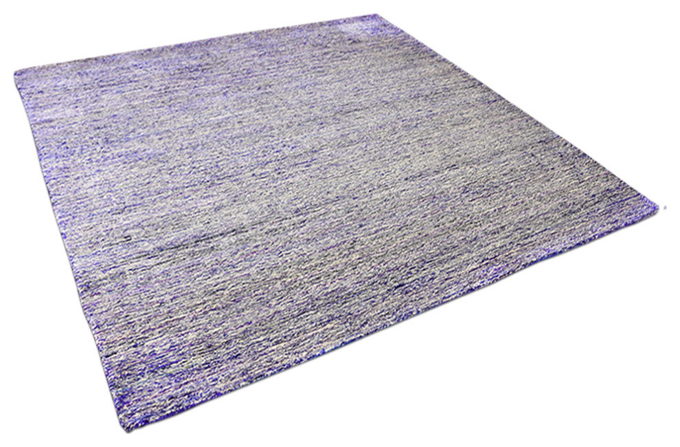 Hand Knotted Loom Silk Mix Area Rug Solid Purple Blue