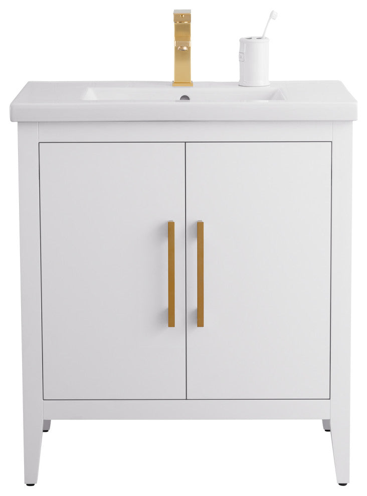 Vanity Art Bathroom Vanity With Sink, White, 30", Single Sink, Golden Brushed