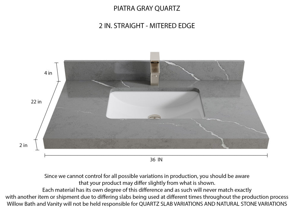 Sonoma Teak 36 Center Sink Vanity in Light  Natural with 2" Piatra Gray Quartz
