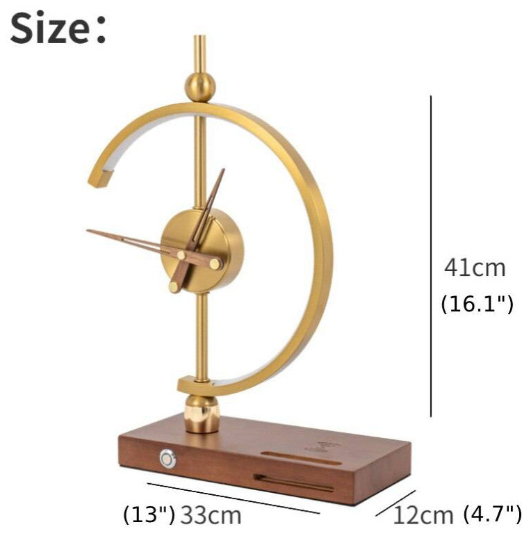 Gold LED Table Lamp with Clock & Wireless Charger