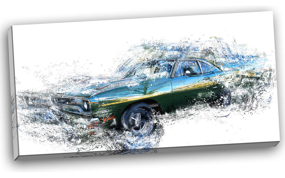 "Blue and Green Muscle Car" Canvas Painting