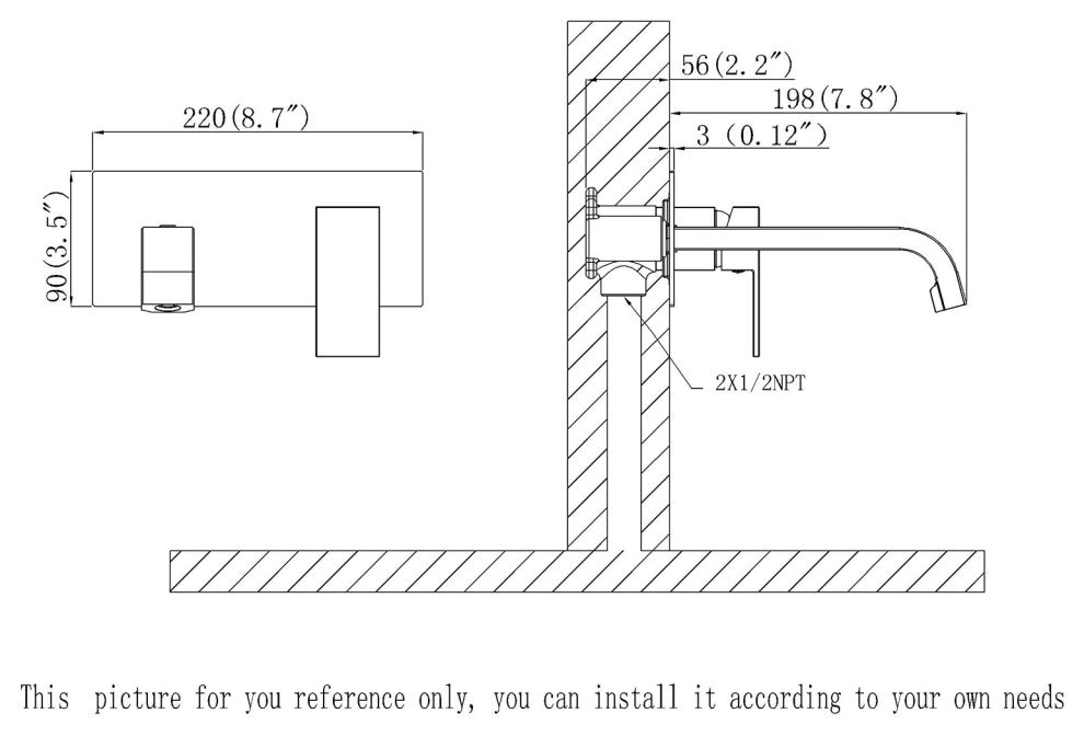 Single Handle Wall Mounted Bathroom Sink Faucet