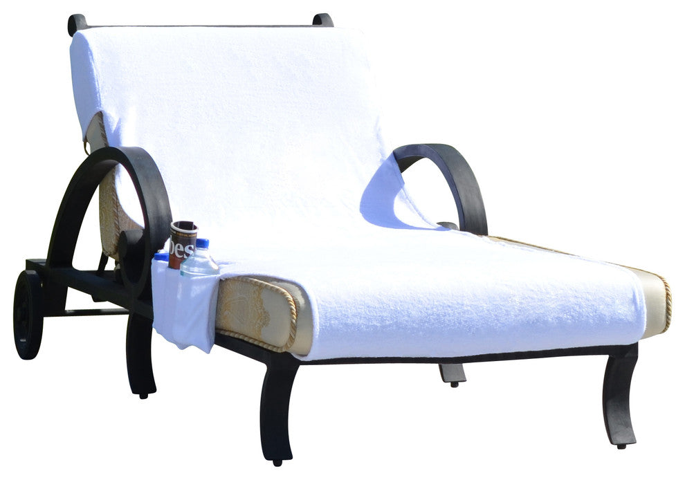 Standard Size Monogram White Chaise Lounge Cover With Side Pockets, 32"x102", X