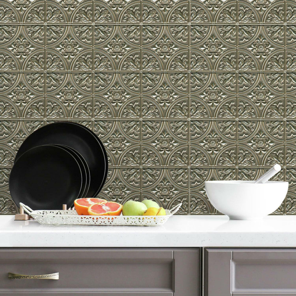 Gold Tin  Peel And Stick Tile Backsplash