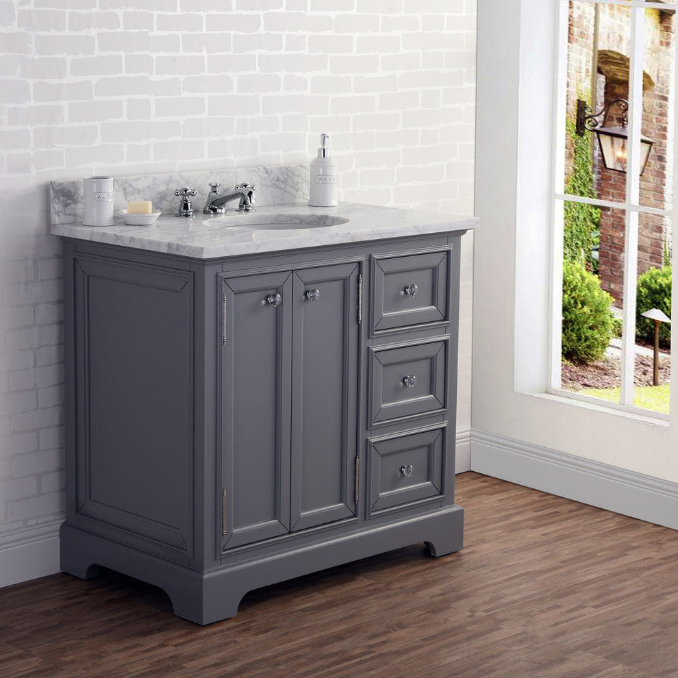 36" Wide Cashmere Gray Single Sink Bathroom Vanity, Faucet Included