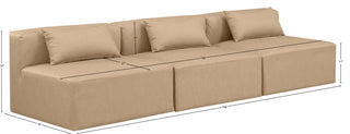 Cube Upholstered Modular Sofa, Tan, 3-Piece: 3 Armless Chair, Vegan Leather
