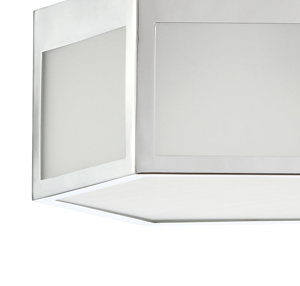 Minimo Hexagon Metal and Frosted Glass LED Flush Mount, Chrome, Width: 13"
