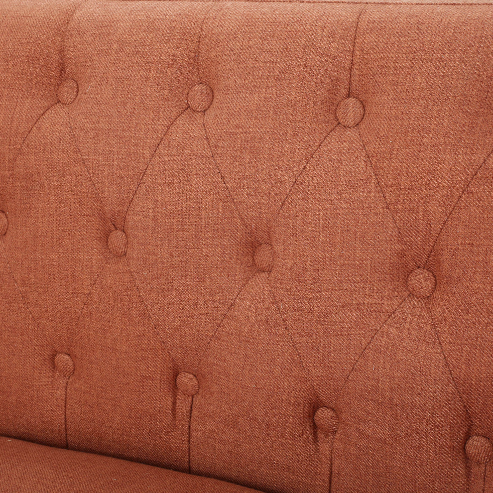 GDF Studio Eunice Petite Mid Century Modern Tufted Fabric Sofa, Burnt Orange