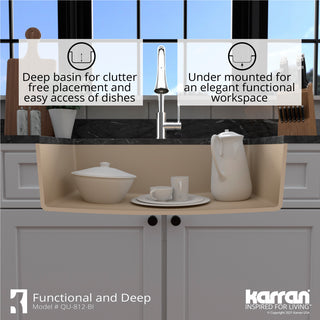 Karran QU-812 Undermount 32.5" Large Single Bowl Quartz Sink Kit, Bisque