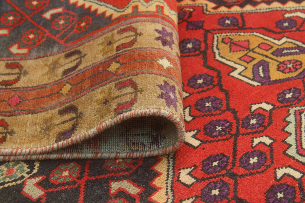 Fine Vintage Distressed Elyse Red/Charcoal Runner, 4'4x10'5