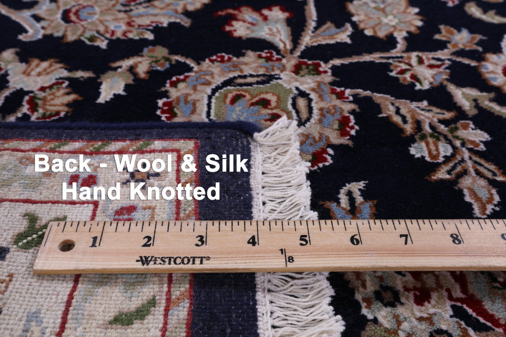 6' Square Persian Nain Wool and Silk Hand Knotted Rug Q4532