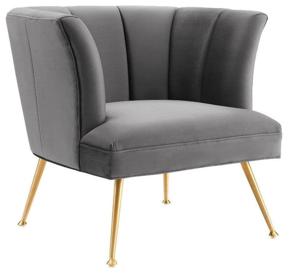 Veronica Channel Tufted Performance Velvet Armchair, Gray