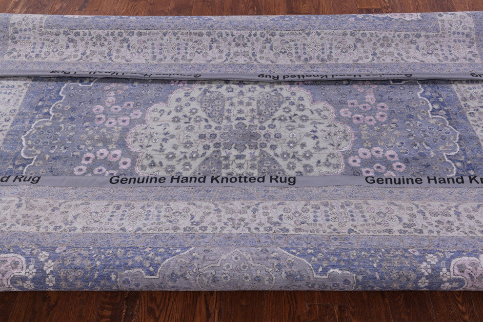 8' Square Persian Tabriz Wool and Silk Hand Knotted Rug Q12096