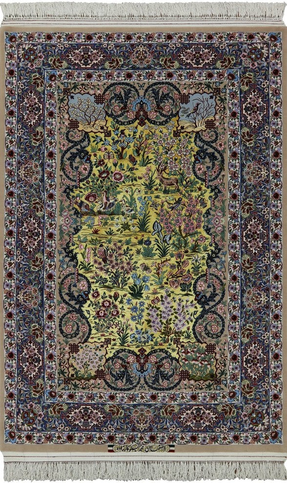 Super Fine Authentic Signed Silk Persian Isfahan Hand Knotted Rug, 5'x7'