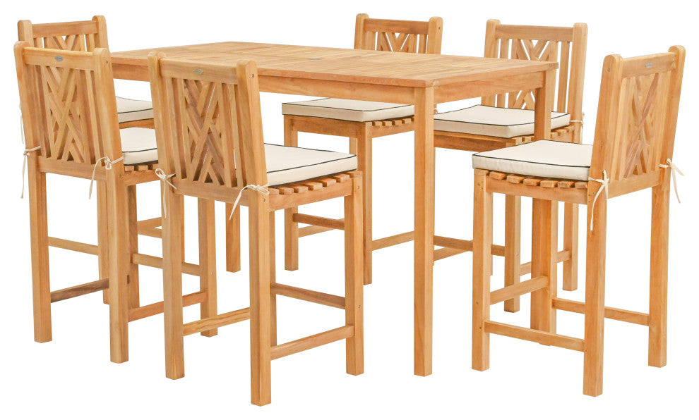 7 Piece Wood Chippendale 71" Rectangular Bistro Bar Set including 6 Bar Chairs