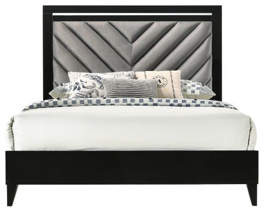 Briella V Lines Tufted Headboard Standard Bed, Gray/Black, King