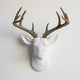 Faux Deer Head Wall Mount - 14 Point Stag Head Antlers, White and Green Patina