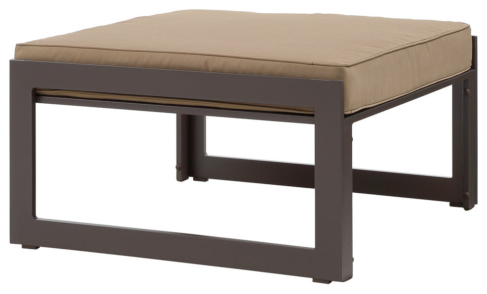 Modern Urban Contemporary Outdoor Patio Ottoman, Brown Fabric Steel