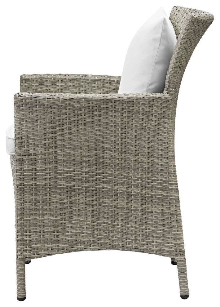 Side Dining Chair and Table Set, Rattan, Wicker, Gray White, Outdoor