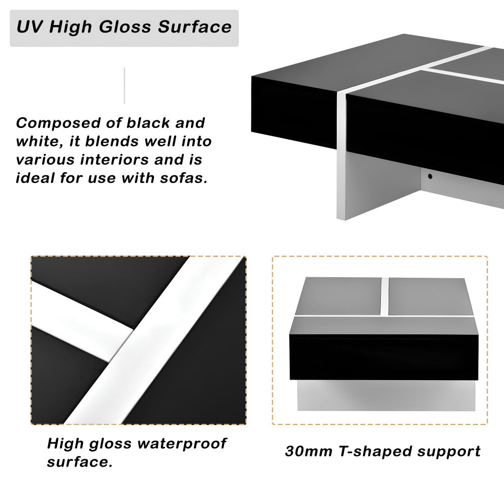 Modern High Gloss Surface Cocktail Table, Center Table for Sofa